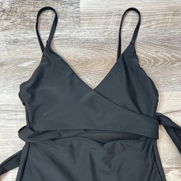 Aerie Black Wrap Tie One-Piece Swimsuit | Size S - Picture 3 of 7